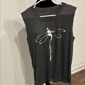 Gray Sleeveless Top with Artistic Design